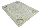 Earthy Ivory, Brown and Gray Hand knotted 8x10 Traditional wool Area Rug