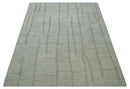 Earthy Modern Stripes Design Custom Made Ivory, Silver and Gray Hand Tufted Rug