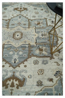 Earthy Neutral Custom Made Ivory, Beige and Silver Traditional Hand Knotted Wool Area Rug