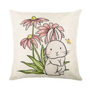 Easter bunny rabbit linen cushion cover – living room floral pillow by Decorbites