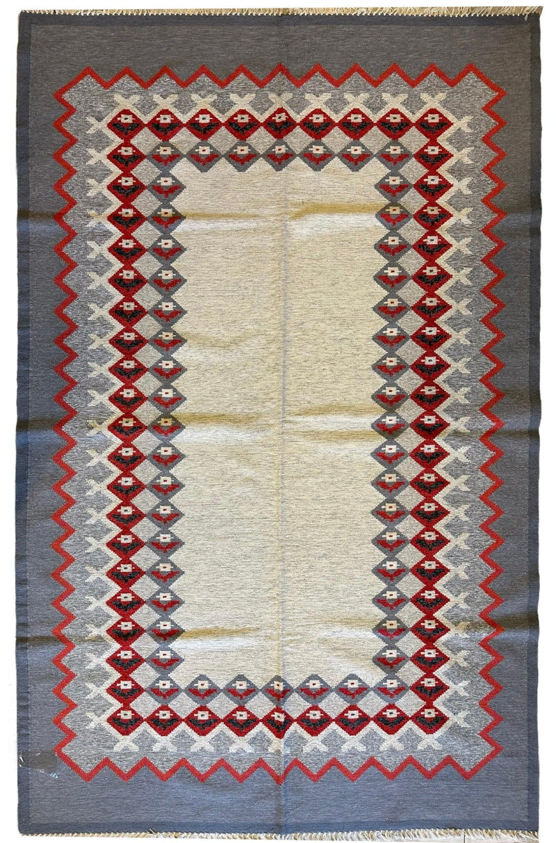 Eastern European Diamond Patterned Kilim Rug 6’4” x 9’1”