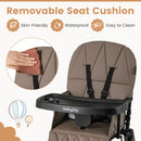 Easy Clean Compact Highchair with Removable Adjustable Tray and PU Seat Cushion-Brown