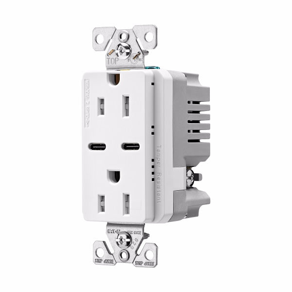 Eaton TRUSBC15W Combo USB Charger Tamper Resistant Duplex Receptacle