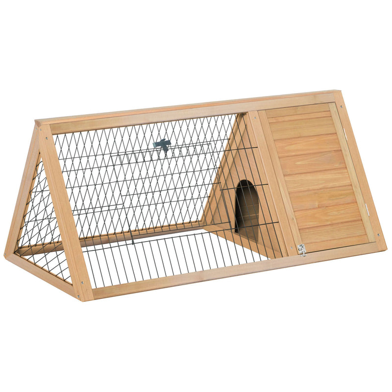 46" x 24" Wooden A-Frame Outdoor Rabbit Cage Small Animal Hutch with Outside Run & Ventilating Wire, Yellow