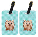 Checkerboard Blue Yorkie Yorkishire Terrier Luggage Tag