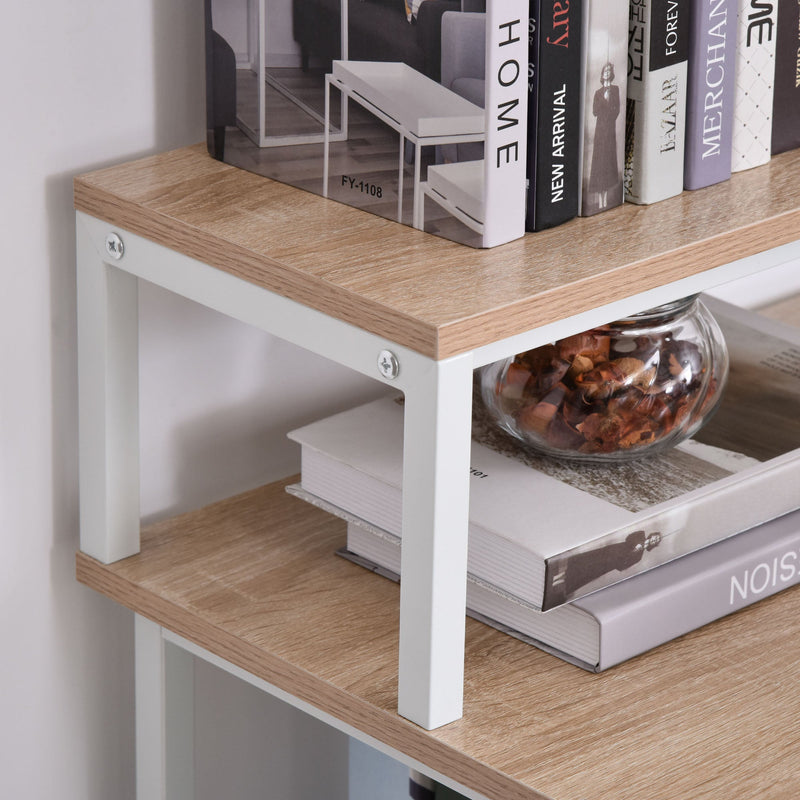 55 Inch Home Office Computer Desk Study Writing Workstation with Storage Shelves, Elevated Monitor Shelf, CPU Stand, Durable X-Shaped Construction, Oak Wood Grain