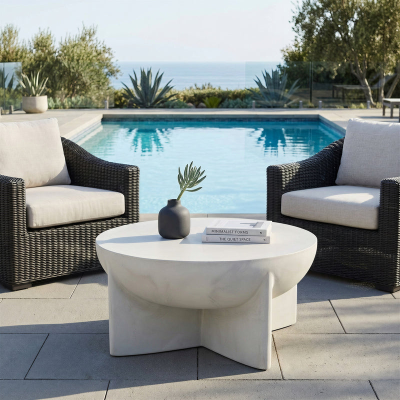 Matte White Round Coffee Table, Magnesium Oxide Sculptural Tripod Base, photo 4 of 9