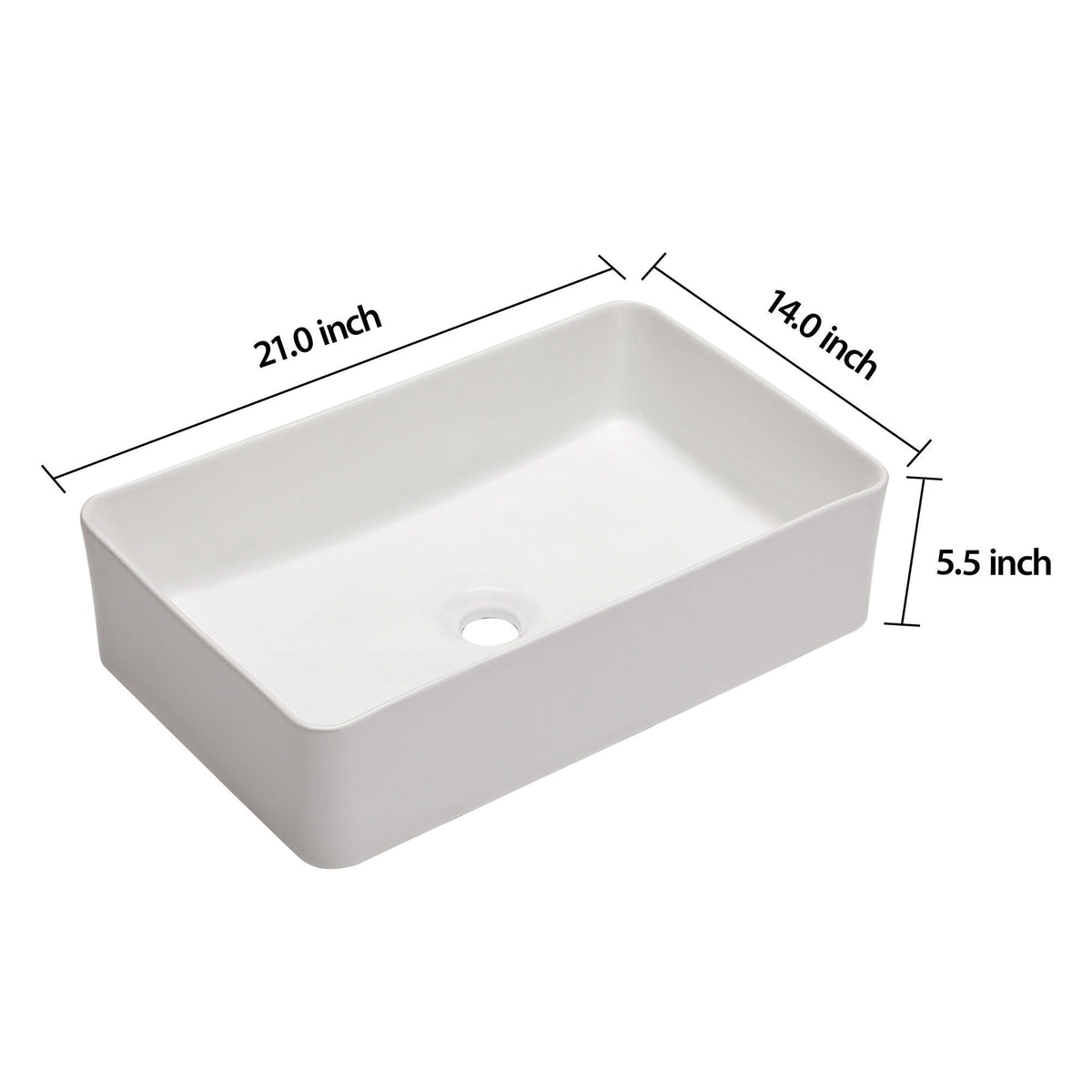 Modern European Design 21" X 14" Ceramic Rectangular Vessel Bathroom Sink - White, photo 6 of 8