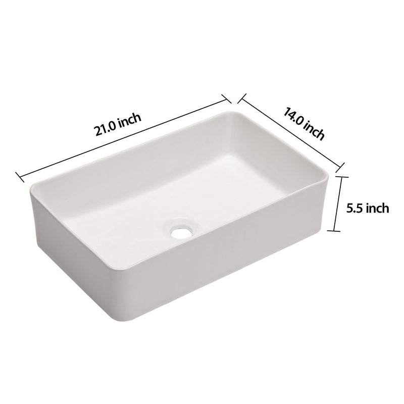 Modern European Design 21" X 14" Ceramic Rectangular Vessel Bathroom Sink - White, photo 6 of 8