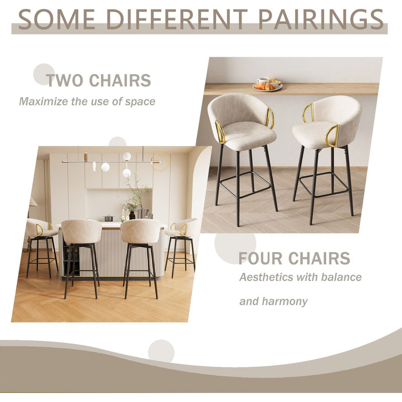 30 inch Dining Chairs Set of 4 Modern style 360°Swivel Bar Chairs with simple design, comfortable high stools, and flexible dining chairs suitable for bars, restaurants,Velvet Bar Chair Beige