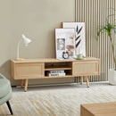 55.12" Rattan TV Cabinet, Double Sliding Doors For Storage, Adjustable Shelf, Solid Wood Legs, TV Console For Living Room by Unique Piece Furniture
