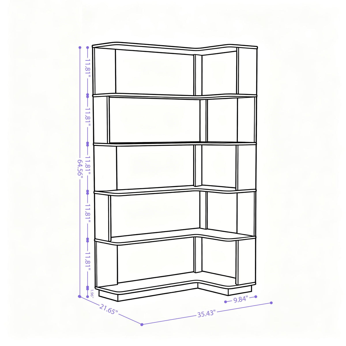 Freestanding Corner Bookshelf For Living Room - Dark Brown, photo 4 of 4