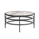 32.48" Round Coffee Table With Sintered Stone Top&Sturdy Metal Frame, Modern Coffee Table for Living Room, Darker Gray
