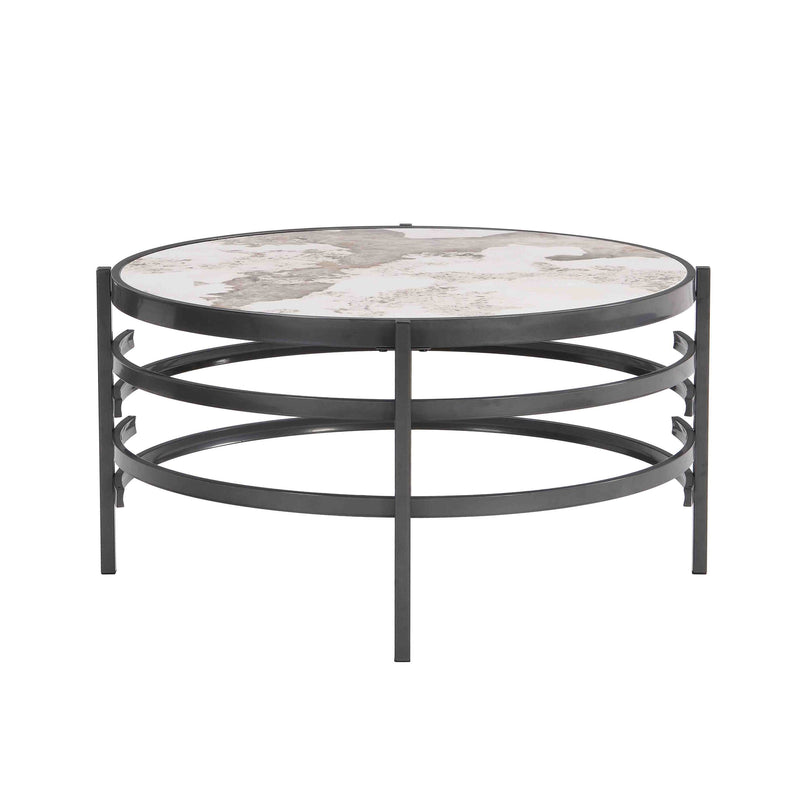 32.48" Round Coffee Table With Sintered Stone Top&Sturdy Metal Frame, Modern Coffee Table for Living Room, Darker Gray