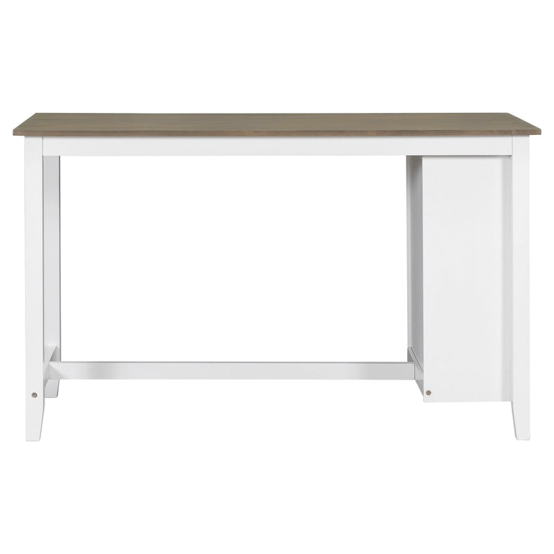 5-Piece Multi-Functional Rubber Wood Counter Height Dining Set with Padded Chairs and Integrated 9 Bar Wine Compartment, Wineglass Holders for Dining Room (Brown + White Wash)