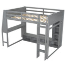 Gaming Loft Bed With Desk, Multi Storage Shelves, LED Lighting, And Hanging Clothes Rack by HouseOfZazla