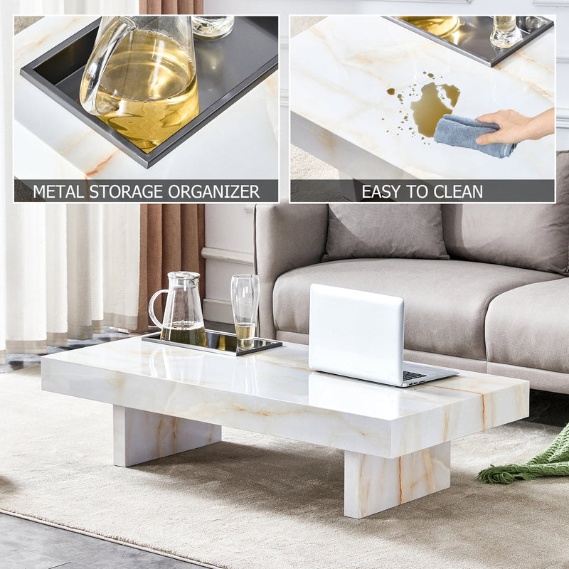 A modern and practical coffee table with imitation marble patterns, made of MDF material. The fusion of elegance and natural fashion 47.2"x 23.6"x 12 "
