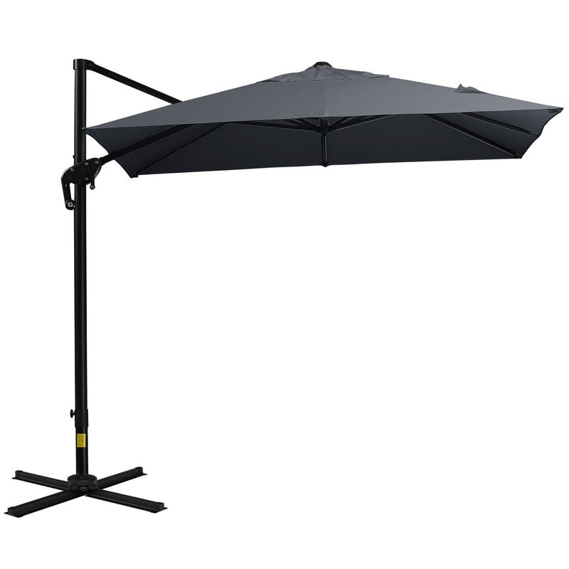 8FT Cantilever Patio Umbrella, Square Outdoor Offset Umbrella with 360 Rotation, Aluminum Hanging Umbrella with 3-Position Tilt, Crank & Cross Base for Garden, Dark Gray