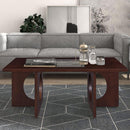47" Contemporary Wood Rectangular Coffee Table with Clear Tempered Glass Top, Light Espresso