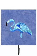 Flamingo On Slate Blue Leash or Key Holder Wall Hooks, Key Hooks Holder, Coat Rack Wall Mount, Coat Hooks, Hooks for Hanging Keys, Towels, Aprons, Leashes