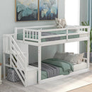 Twin Over Twin Floor Bunk Bed, Ladder With Storage by Unique Piece Furniture