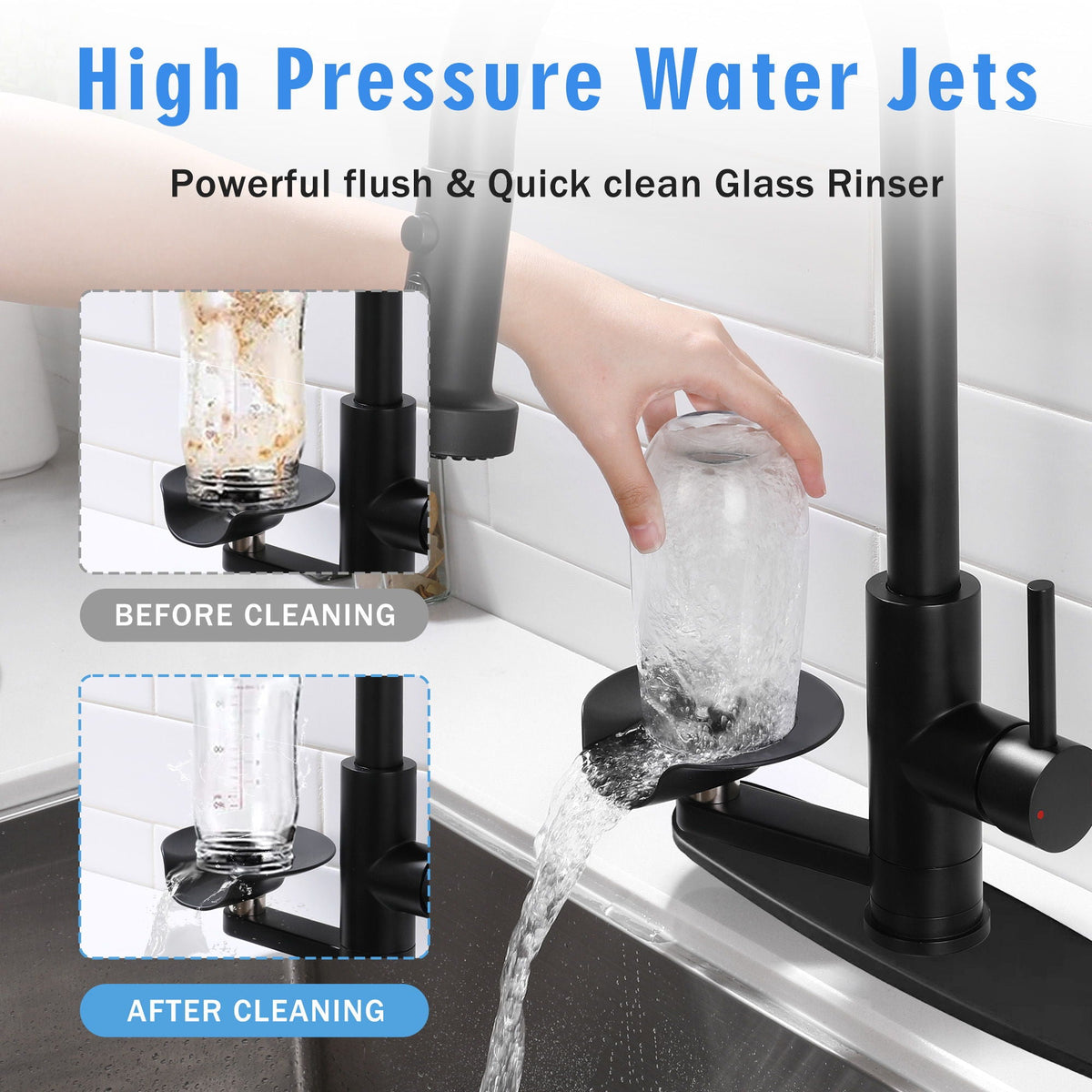 3 In 1 Kitchen Faucet With Press Type Glass Rinser, High Arc Pull Down Sprayer, photo 27 of 28