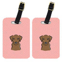 Checkerboard Pink Chocolate Labrador Luggage Tag