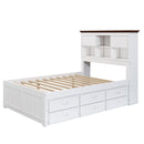 3 Pieces Wooden Captain Bedroom Set Full Bed with Trundle, Nightstand and Dresser, White + Walnut