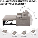 55.9" Convertible Sofa Bed Loveseat Sofa with Three USB Ports, Two Side Pockets, Two Cup Holders and 360Swivel Phone Holder for Living Room, Light Grey