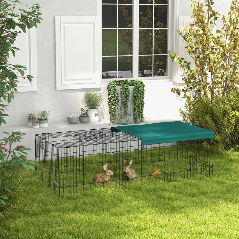 73" Small Animal Playpen, Pet Playpen Yard Fence for Rabbits, Chicken, Chinchillas with Roof for Indoor & Outdoor, Green