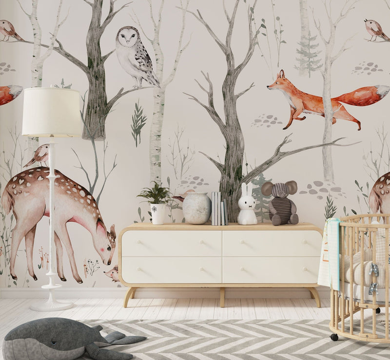 Woodland Creatures & Animals Peel and Stick Wallpaper