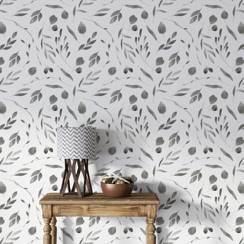 Black and White Watercolor Floral Wall Mural