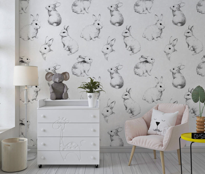 Hand-drawn Bunnies Kids Wallpaper