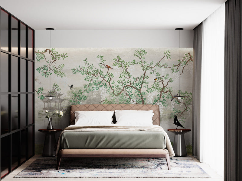 Japanese Sakura Chinoiserie Wallpaper