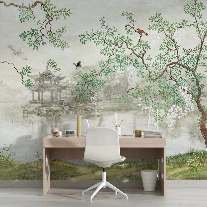 Japanese Sakura Chinoiserie Wallpaper