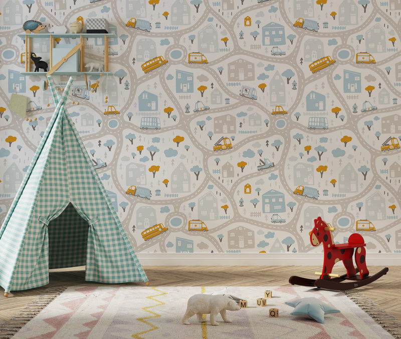 Cars and Trucks Playroom Wallpaper