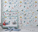 Playroom Wallpaper for Boy's Room | Cars, Roads, Houses