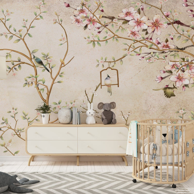 Vintage Cherry Blossom Chinoiserie Wallpaper Mural