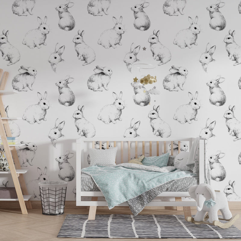 Hand-drawn Bunnies Kids Wallpaper