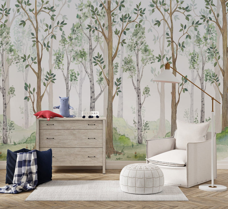 Birch Forest Watercolor Wallpaper