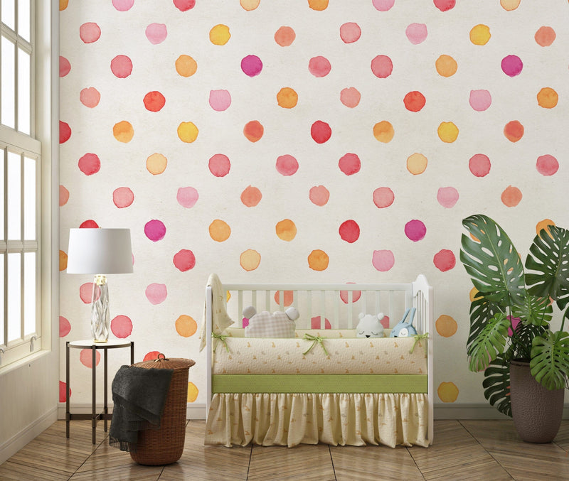 Gender Neutral Nursery Wallpaper | Polka Dot Pattern