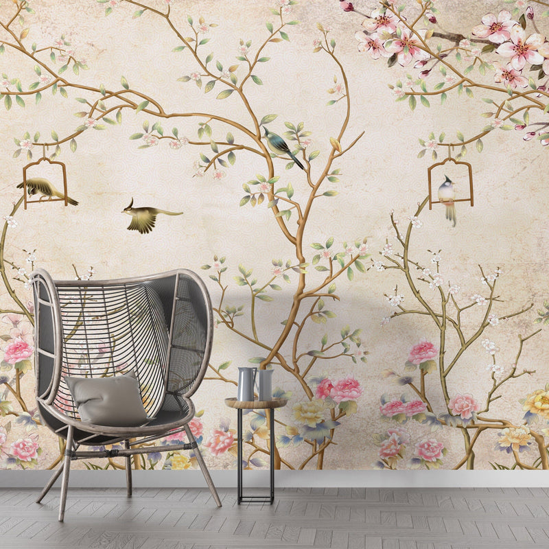 Vintage Cherry Blossom Chinoiserie Wallpaper Mural