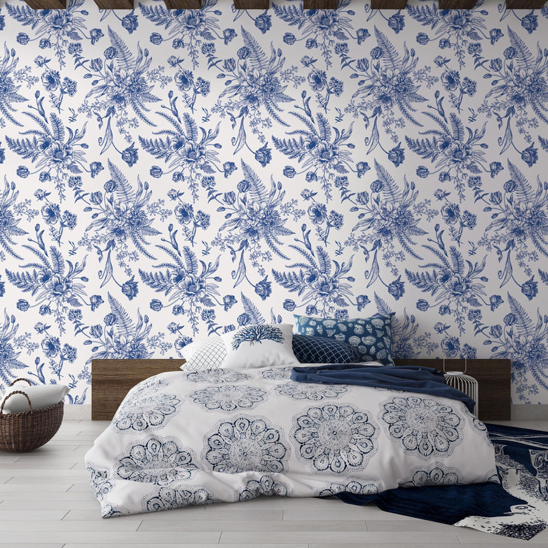 Blue Toile Wallpaper Peel and Stick