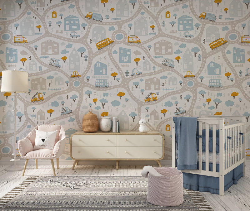 Cars and Trucks Playroom Wallpaper