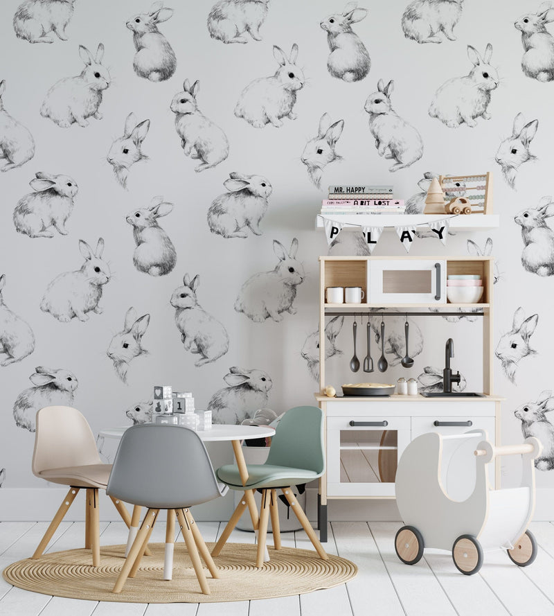 Hand-drawn Bunnies Kids Wallpaper