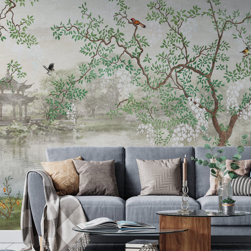 Japanese Sakura Chinoiserie Wallpaper