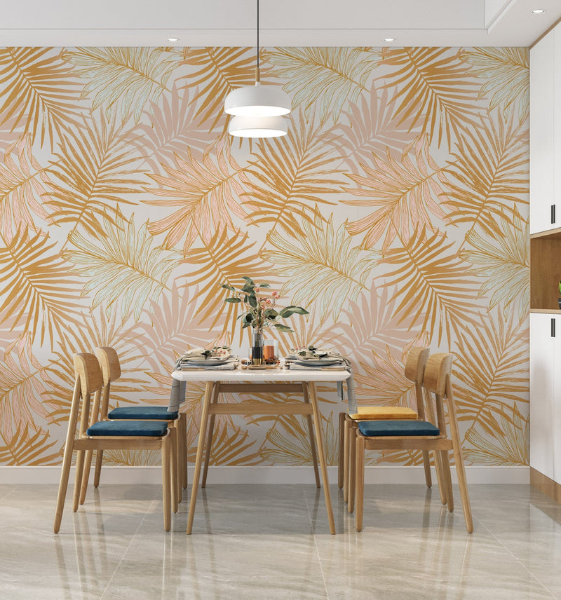 Golden Tropical Leaves Wallpaper Peel and Stick