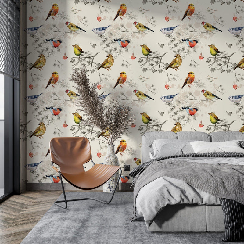 Wall hanging birds wallpaper