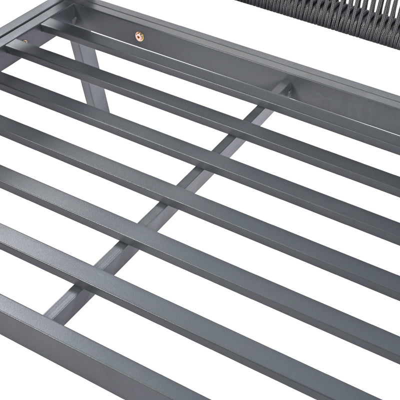 4-Piece Rope Patio Furniture Set, Outdoor Furniture with Tempered Glass Table, Patio Conversation Set Deep Seating with Thick Cushion for Backyard Porch Balcony (Grey)