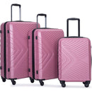3 Piece Luggage Sets ABS Lightweight Suitcase with Two Hooks, Spinner Wheels, TSA Lock, (20/24/28), Pink